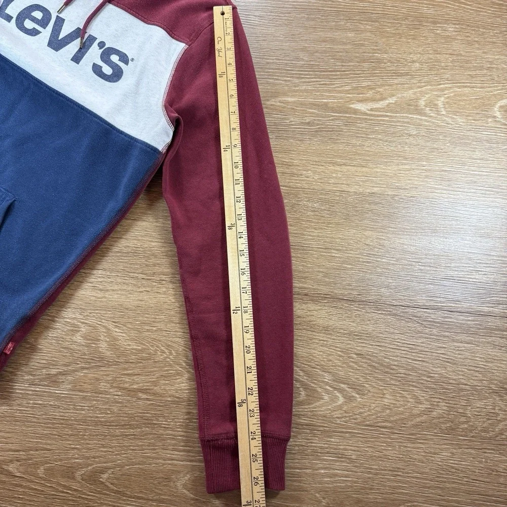 Levi's Hoodie Mens M Red Blue Colorblock Logo Pullover Sweatshirt Streetwear